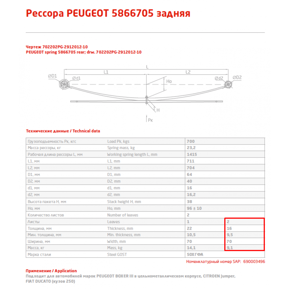 Купить 2 лист ресс Пежо 702202PG-2912102-10 зад прямой, 690003568 по цене  13 534.00р.